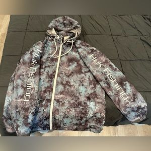 Huk fishing jacket. Aqua blue and grey. Gently used few times.